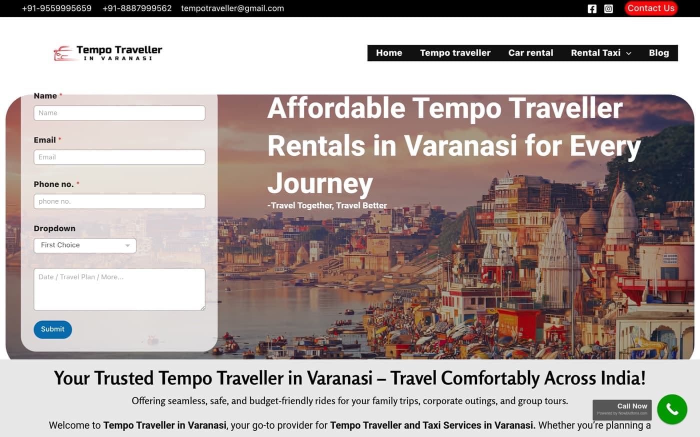 Tempo Traveller website preview
